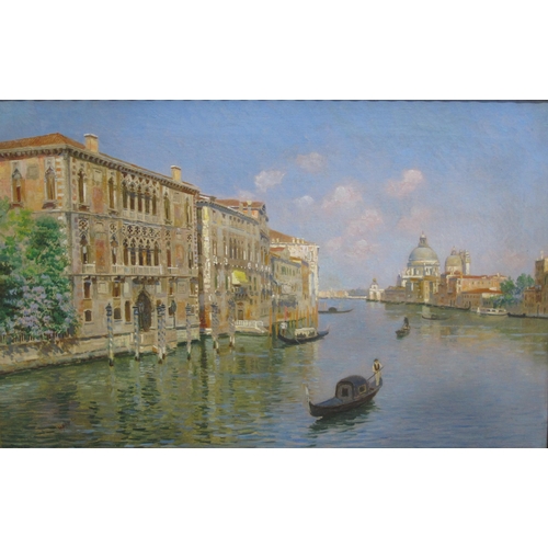 748 - LUIGI LANZA (1860-1913) The Grand Canal, Venice, with Santa Maria Salute and the Customs House, sign... 