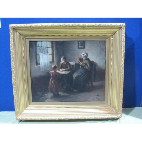 752 - LAMMERT LEIRE VAN DER TONGE.(1871-1937) Domestic Industry, signed, oil on canvas, 18 1/2 x 21 1/2 in