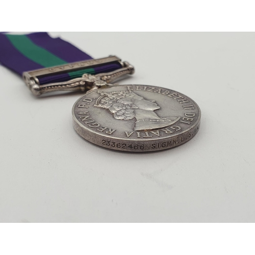 1006 - General Service Medal with 'Cyprus' Clasp engraved to 23362466 Signalman L.S. Baldwin, Royal Signals