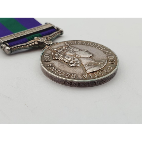 1011 - General Service Medal with 'Malaya' Clasp engraved to 23336100 Trooper A. Hay, Kings Dragoon Guards