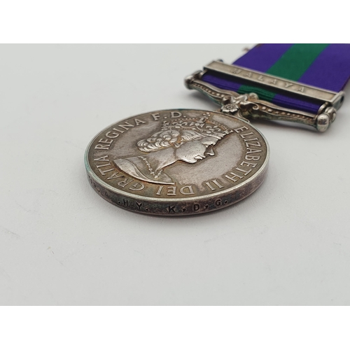 1011 - General Service Medal with 'Malaya' Clasp engraved to 23336100 Trooper A. Hay, Kings Dragoon Guards