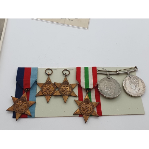 1038 - Six; WWII 1939-45 Star, Atlantic Star, Africa Star, Italy Star, Defence and War Medals to D/JX155532... 