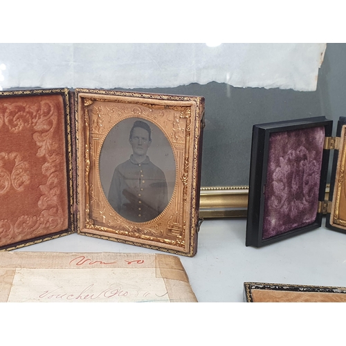 1053 - Four gutta percha cased American Photographs, three of Civil War Personnel. Also the original Muster... 