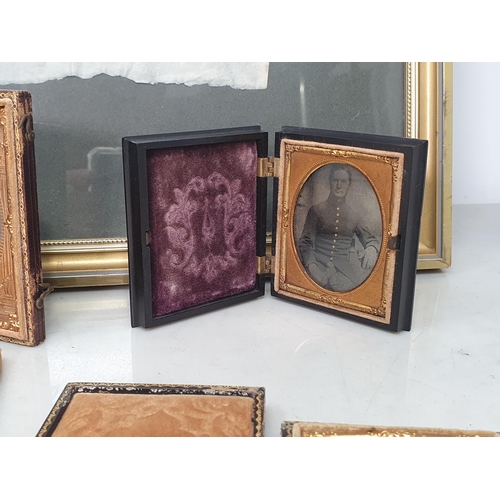 1053 - Four gutta percha cased American Photographs, three of Civil War Personnel. Also the original Muster... 