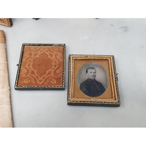 1053 - Four gutta percha cased American Photographs, three of Civil War Personnel. Also the original Muster... 