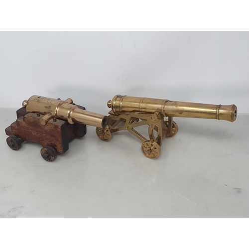 1061 - Three well made model brass Cannons, barrels 7in L, 8 1/4in L and 9 3/4in L