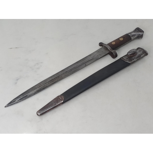 1071 - A Pattern 1888 Long Lee Enfield Bayonet by Mole dated 1898, in steel mounted leather Scabbard