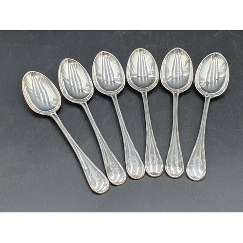 114 - Six Victorian silver Teaspoons old english bead pattern engraved initials, London 1874, maker: H.H