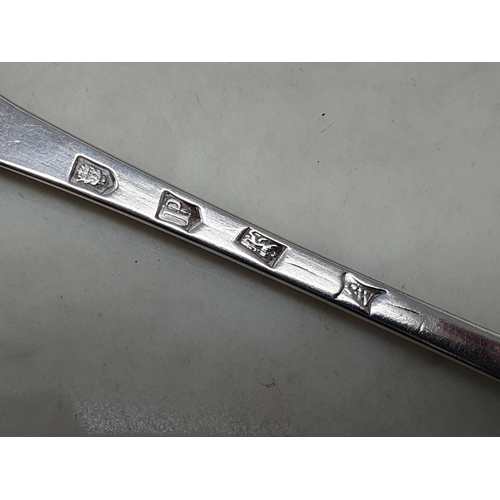 15 - A George II silver Basting Spoon Hanoverian pattern engraved initials, London 1730, maker: S.W