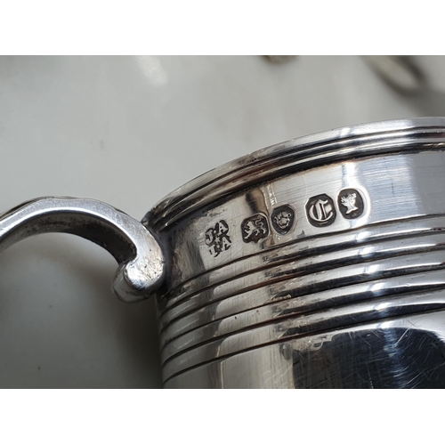 3 - A Victorian silver Christening Mug with reeded bands and leafage scroll handle,London 1838, maker: J... 