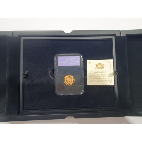 303 - An Isle of Man 2022 Duke of Cambridge 40th Birthday Proof Gold Sovereign, in case, with COA