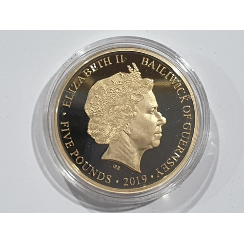 308 - A Guernsey 2019 Queen Victoria gold Five Pounds, in case, with COA