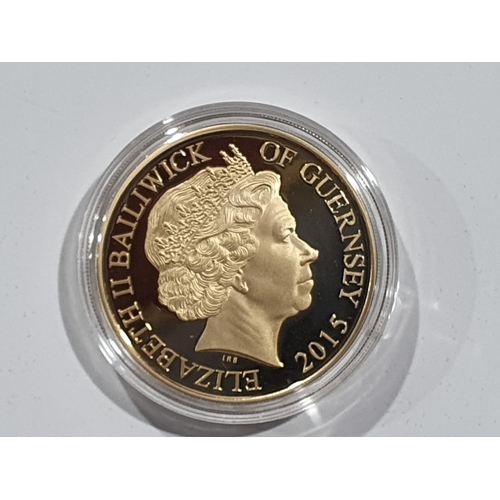 312 - A Guernsey 2015 VE Day gold Five Pounds, in case, with COA