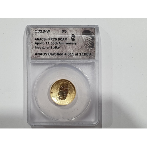 319 - A US 2019 Apollo II gold Five Dollars, in case, with COA