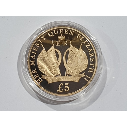 324 - A Jersey 2016 QEII 90th Birthday gold proof Five Pounds, in case, with COA