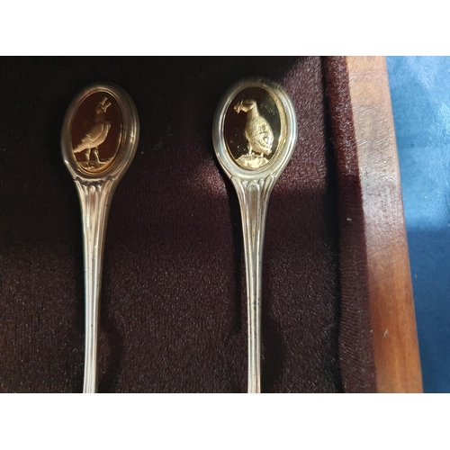 332 - An RSPB silver Bird Spoon Collection, twelve Spoons in fitted wooden case, along with documents