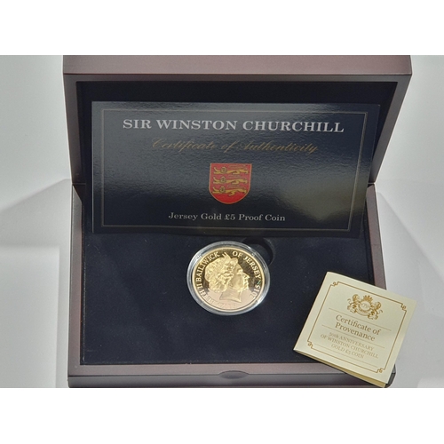 350 - A Guernsey 2015 Sir Winston Churchill gold Five Pounds, in case, with COA