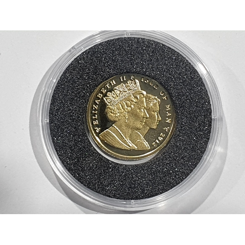 351 - A British Virgin Islands $25 gold Coin 2012 to commemorate the Queen, an Isle of Man 1/10th Crown co... 