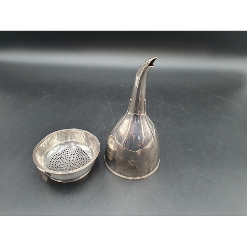 42 - A George III silver Wine Funnel engraved initial, with interior strainer, London 1809, dented