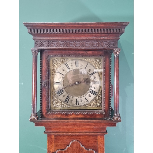 513 - A Georgian Longcase Clock with 11 inch square brass dial, cherub spandrels, silvered chapter ring in... 