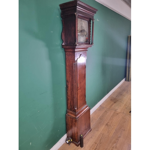 513 - A Georgian Longcase Clock with 11 inch square brass dial, cherub spandrels, silvered chapter ring in... 