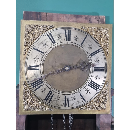 513 - A Georgian Longcase Clock with 11 inch square brass dial, cherub spandrels, silvered chapter ring in... 