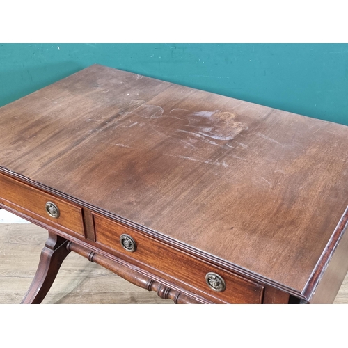 537 - A 19th Century mahogany Sofa Table fitted two drawers on cheval frame with solid baluster end suppor... 