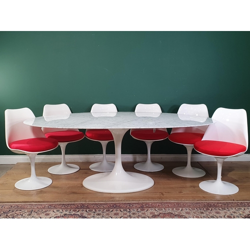 538 - AFTER EERO SAARINEN:  a Tulip style oval Dining Table with white marble top, 200 x 120cms, small chi... 