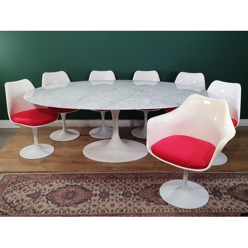 538 - AFTER EERO SAARINEN:  a Tulip style oval Dining Table with white marble top, 200 x 120cms, small chi... 