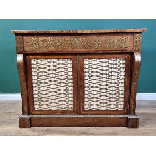 554 - A Regency brass inlaid rosewood Secretaire Cabinet with a fitted frieze drop front drawer above a pa... 