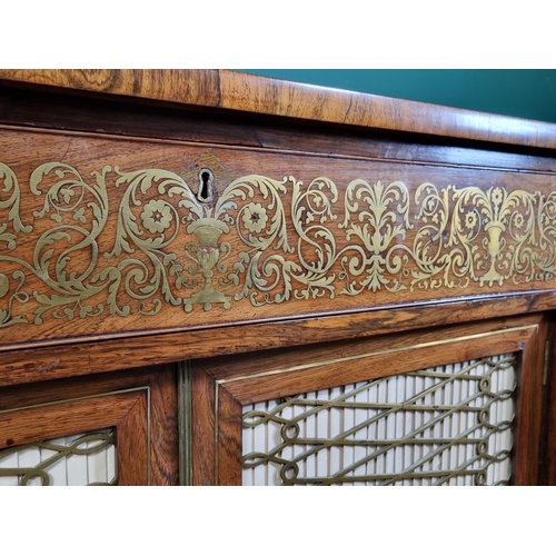 554 - A Regency brass inlaid rosewood Secretaire Cabinet with a fitted frieze drop front drawer above a pa... 