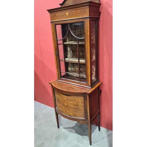 570 - An Edwardian mahogany Display Cabinet with crossbanding and inlaid frieze of urn and scrolls above a... 