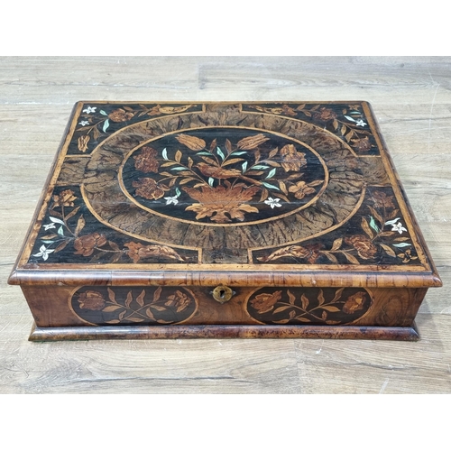 652 - A William & Mary laburnum oyster veneered and floral marquetry Lace Box with central medallion of bi... 