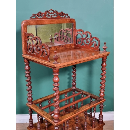 659 - A Victorian walnut Canterbury Whatnot with raised mirror back on spiral turned supports and fitted d... 