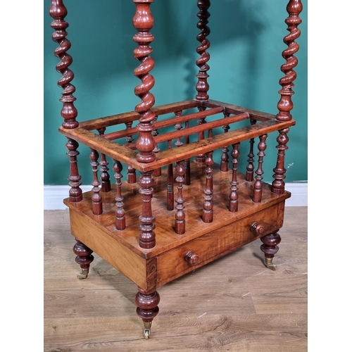 659 - A Victorian walnut Canterbury Whatnot with raised mirror back on spiral turned supports and fitted d... 