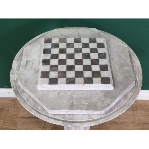 791 - A white marble sectional Chess Tournament Table 'Luton Tournaments, 1906-8-10' with stepped top, rai... 