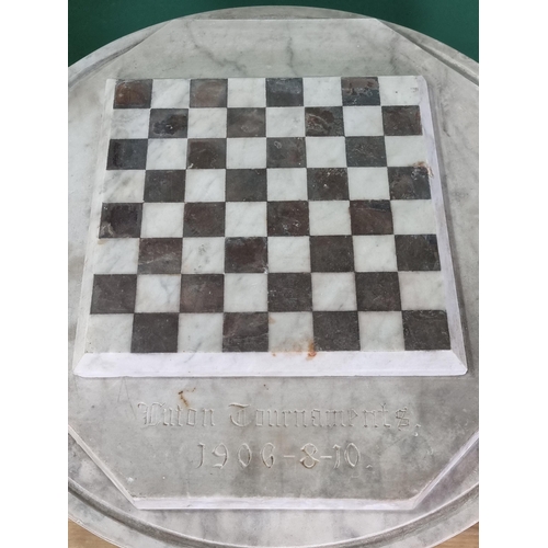 791 - A white marble sectional Chess Tournament Table 'Luton Tournaments, 1906-8-10' with stepped top, rai... 