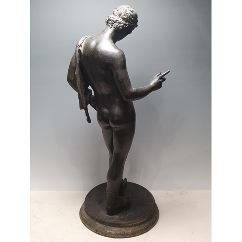 802 - A bronzed Figure of Narcissus stood on a circular base, 2ft 1in H