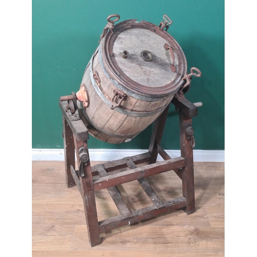 812 - A coopered wood Butter Churn with iron fittings on stand A/F, 3ft 8in