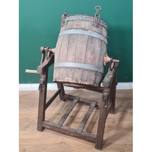 812 - A coopered wood Butter Churn with iron fittings on stand A/F, 3ft 8in