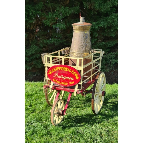 815 - A Victorian three wheeled Dairy Hand Cart with painted wooden sign inscribed 