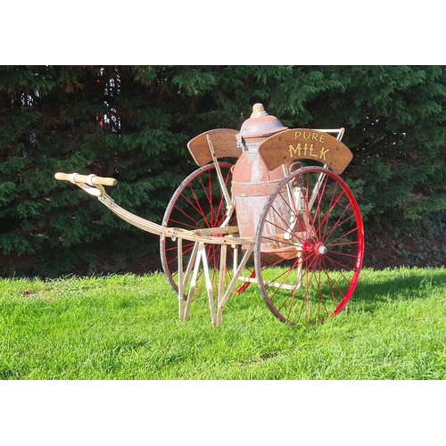 816 - A Victorian Two wheeled Dairy Cart, fitted with brass mounted steel dome top Churn with tap, maker's... 