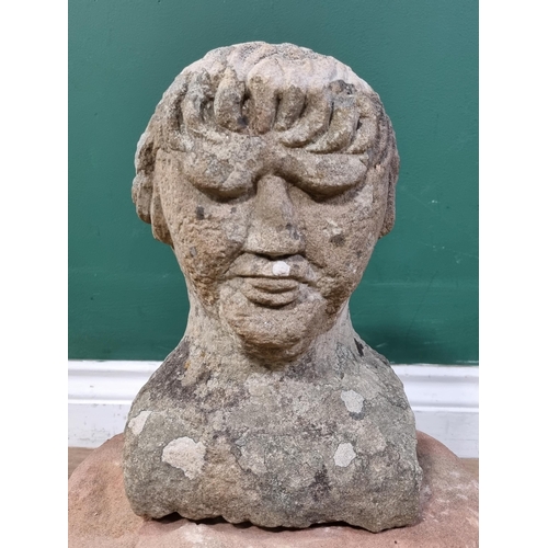 841 - A carved Limestone Bust of a Gentleman (Possibly Medieval) raised on associated Mill Stone base. 15