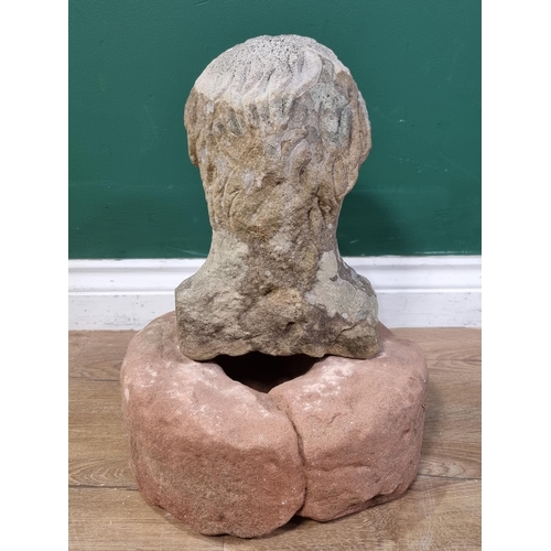 841 - A carved Limestone Bust of a Gentleman (Possibly Medieval) raised on associated Mill Stone base. 15