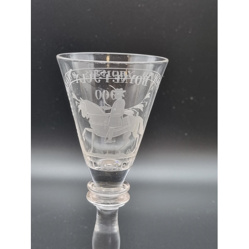 876 - An Irish Commemorative Wine Glass inscribed 'The Glorious Memory of King William/No Surrender, Boyne... 