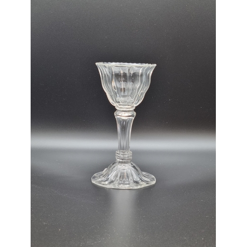 879 - An antique Sweet Meat Glass having a ribbed bowl, scalloped edge, on moulded Silesian stem and flute... 