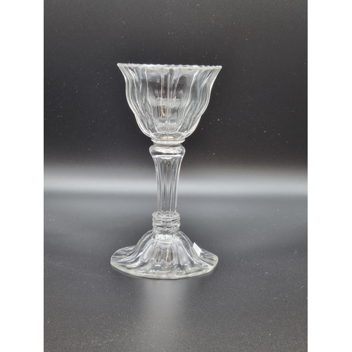 879 - An antique Sweet Meat Glass having a ribbed bowl, scalloped edge, on moulded Silesian stem and flute... 