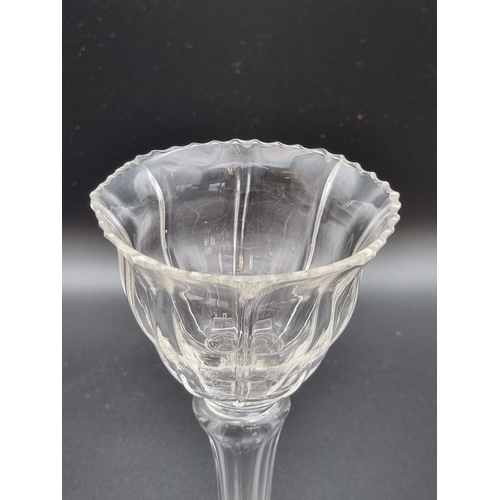 879 - An antique Sweet Meat Glass having a ribbed bowl, scalloped edge, on moulded Silesian stem and flute... 