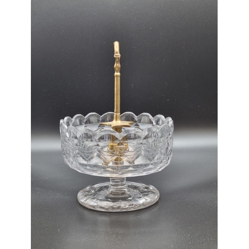 882 - A rare Irish glass Condiment Stand with brass carrying handle, bowl with fluted edge and diamond cut... 