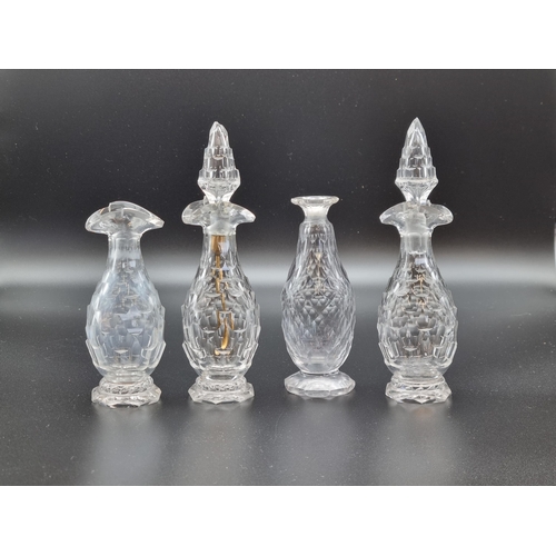 885 - Four early glass Condiment Bottles, two with Stoppers, having cut, fluted decoration